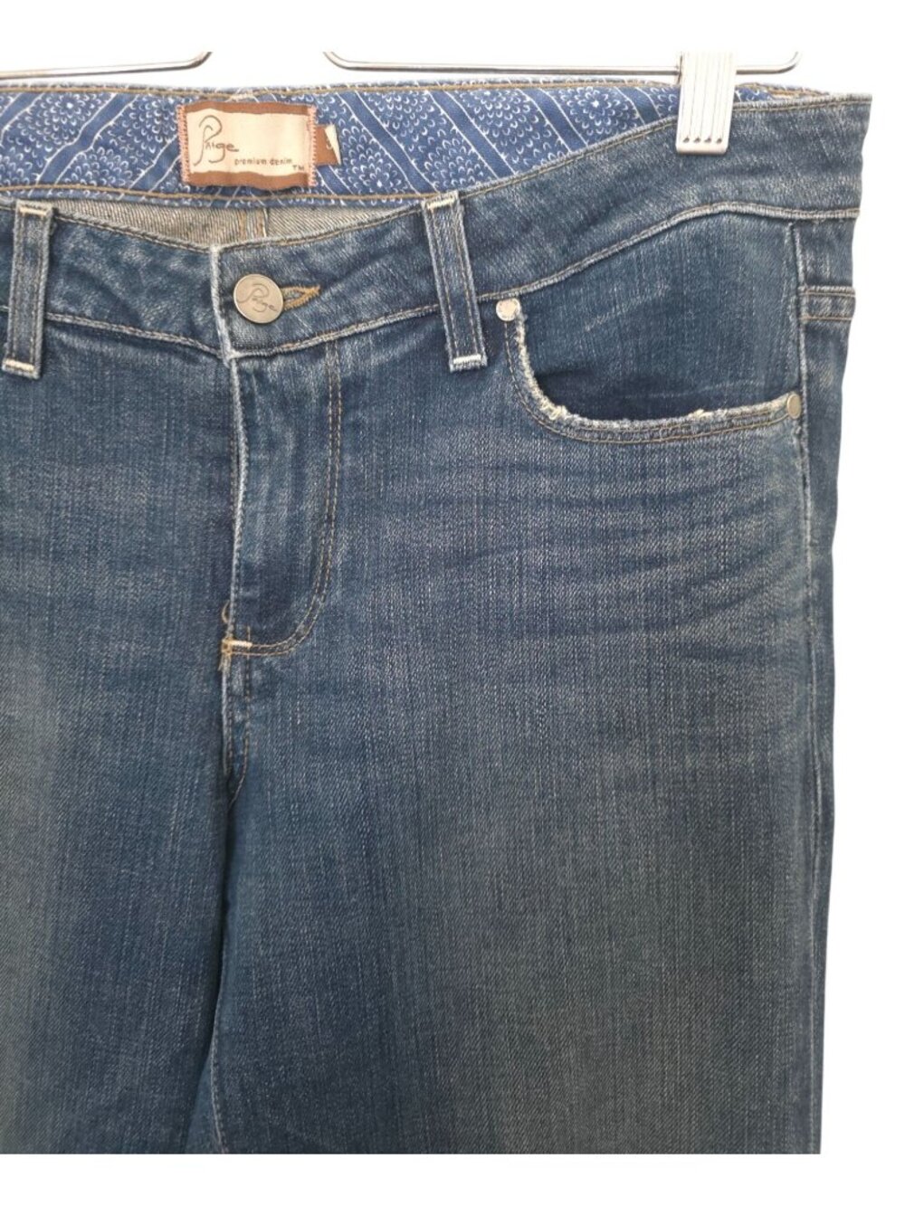Y2K PAIGE Premium Denim ROBERTSON Mid-Rise Blue Flare Jeans Sz 30 - Made In USA - Picture 3 of 9